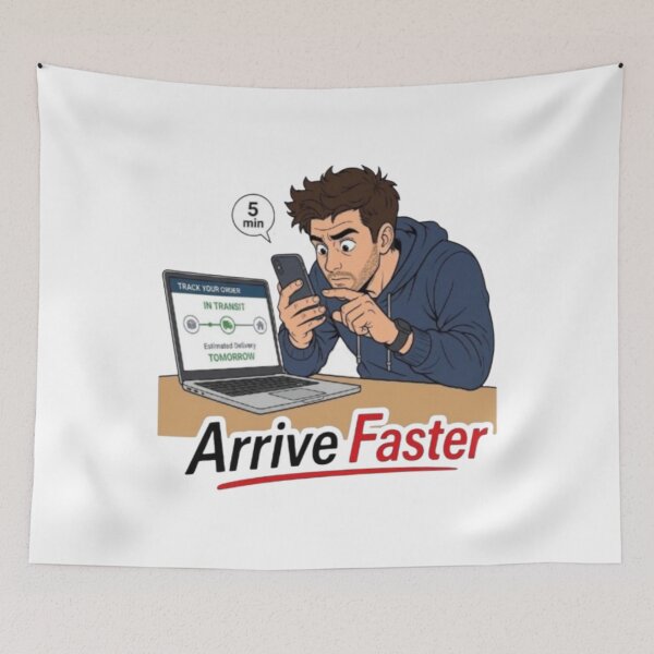Item preview, Arrive Faster Funny Online Shopping Order Tracking Illustration designed and sold by Northern Glow Art.