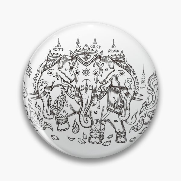Item preview, Erawan Three-Headed Elephant Thai Line Art designed and sold by Danmaha.