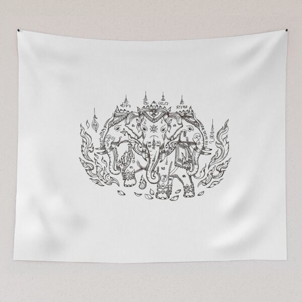 Item preview, Erawan Three-Headed Elephant Thai Line Art designed and sold by Danmaha.