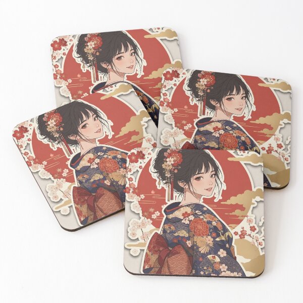 Item preview, Red Kimono Lady - kawaii version designed and sold by Japanese Vibes.