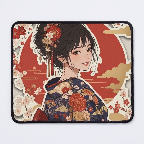 Item preview, Red Kimono Lady - kawaii version designed and sold by Japanese Vibes.