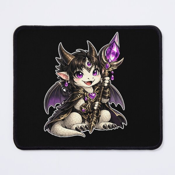 Item preview, Kawaii Dark Fantasy Dragon Mage with Amethyst Crystal Staff designed and sold by Hatchling Hollow.
