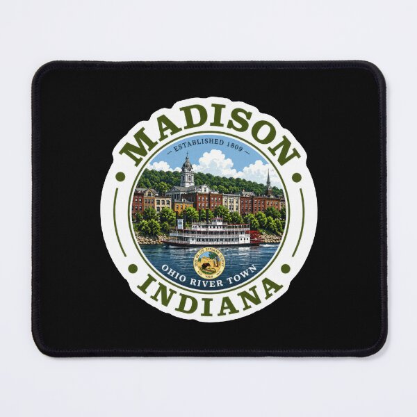 Item preview, Madison Indiana Riverfront Heritage Illustration | Historic Ohio River Town | Vintage Americana Landmark Art designed and sold by CosmicAnomaly.