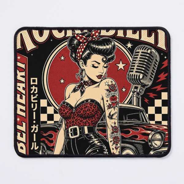 Item preview, Rockabilly Pin Up Queen Hot Rod Vintage Rock and Roll Design designed and sold by ObsidianUruk.