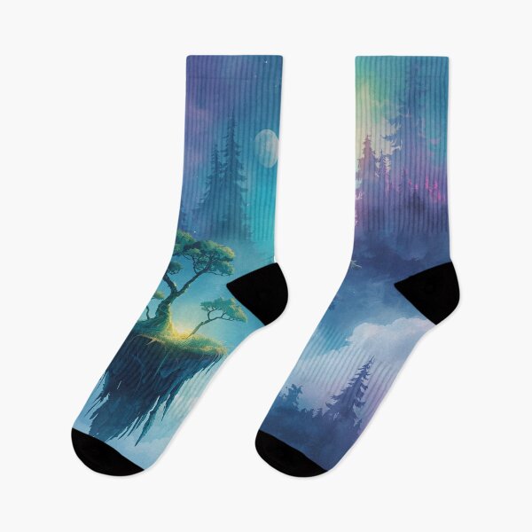 Item preview, Watercolor Bioluminescent Sky Forest Alien Landscape designed and sold by Luminous Wilds.