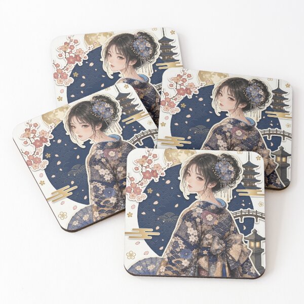 Item preview, Blue Kimono Lady - kawaii version designed and sold by Japanese Vibes.