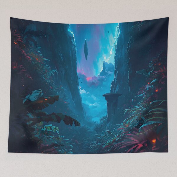 Item preview, Oil Painting Neon Jungle Rift Alien Landscape designed and sold by Luminous Wilds.