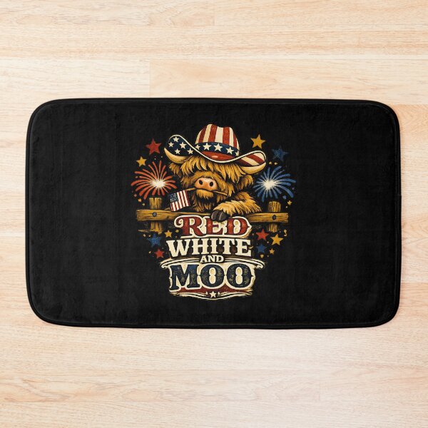 Item preview, Red White and Moo Patriotic Highland Cow Cowboy designed and sold by LunaMagicStudio.