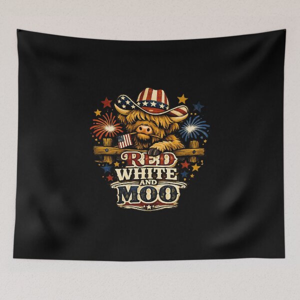 Item preview, Red White and Moo Patriotic Highland Cow Cowboy designed and sold by LunaMagicStudio.