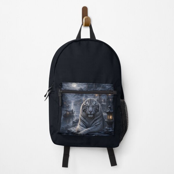 Item preview, Moonlit Harbor Guardian | White Tiger Fantasy Art | Lantern Harbor Landscape designed and sold by ManJiangHong.