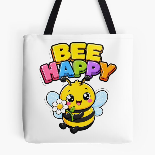 Item preview, Bee Happy Sweet Bee with Flower Kawaii Saying designed and sold by BoosterShop.