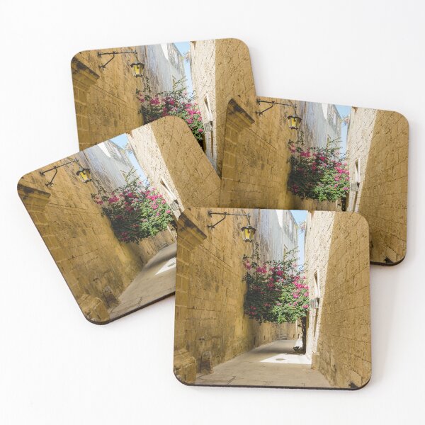 Item preview, Sunlit Narrow Stone Alley With Bougainvillea And Lantern In Historic Mediterranean Old Town designed and sold by Nmallia.
