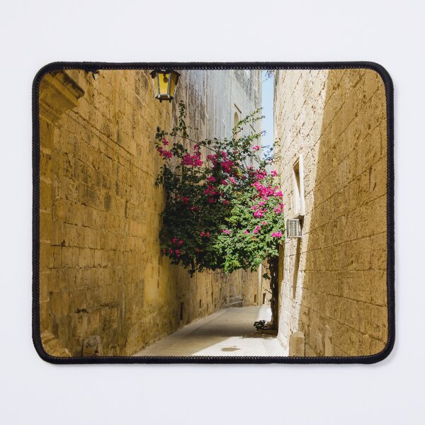 Item preview, Sunlit Narrow Stone Alley With Bougainvillea And Lantern In Historic Mediterranean Old Town designed and sold by Nmallia.