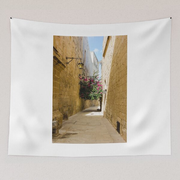 Item preview, Sunlit Narrow Stone Alley With Bougainvillea And Lantern In Historic Mediterranean Old Town designed and sold by Nmallia.