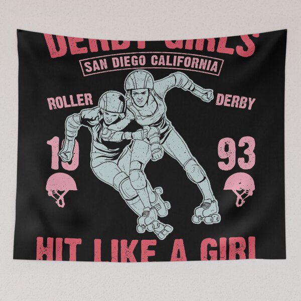 Item preview, Vintage Roller Derby Girls San Diego California – Hit Like a Girl Feminist Skater Design designed and sold by StickerAndLove.