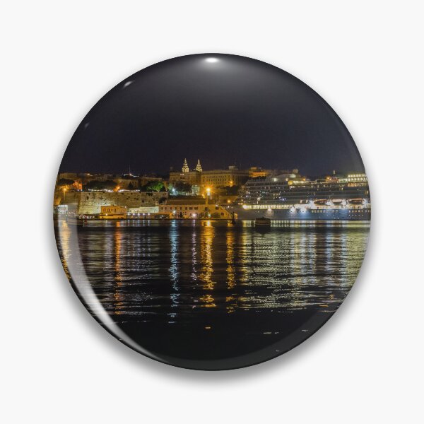 Item preview, Illuminated Cruise Ship Docked at Historic Harbor With Night Reflections and City Lights designed and sold by Nmallia.