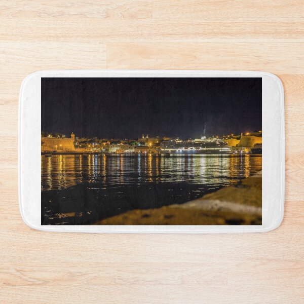 Item preview, Illuminated Cruise Ship Docked at Historic Harbor With Night Reflections and City Lights designed and sold by Nmallia.