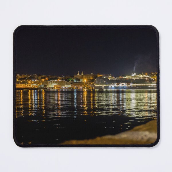 Item preview, Illuminated Cruise Ship Docked at Historic Harbor With Night Reflections and City Lights designed and sold by Nmallia.
