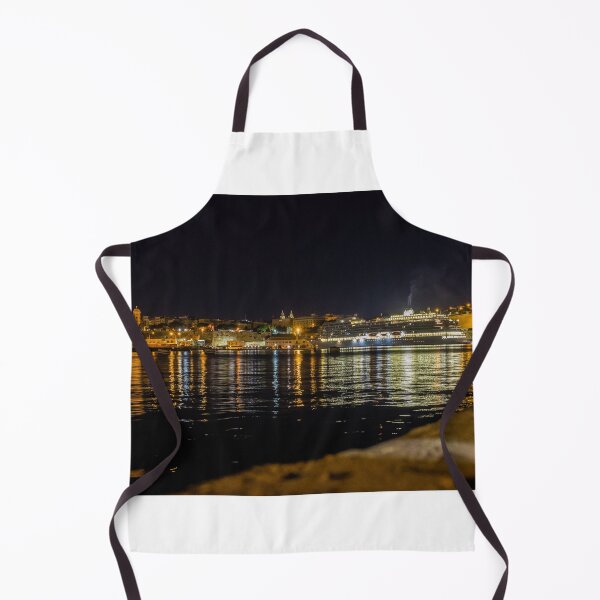 Item preview, Illuminated Cruise Ship Docked at Historic Harbor With Night Reflections and City Lights designed and sold by Nmallia.