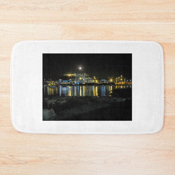 Item preview, Illuminated Cruise Ship Docked at Historic Harbor With Night Reflections and City Lights designed and sold by Nmallia.