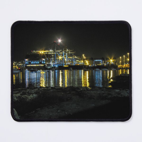 Item preview, Illuminated Cruise Ship Docked at Historic Harbor With Night Reflections and City Lights designed and sold by Nmallia.