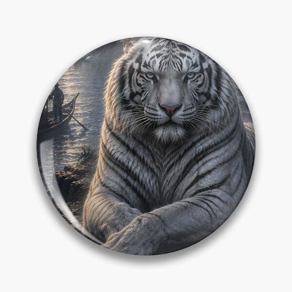 Item preview, Moonlit Harbor Guardian | White Tiger Fantasy Art | Lantern Harbor Landscape designed and sold by ManJiangHong.