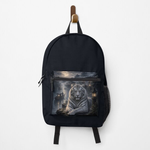 Item preview, Moonlit Harbor Guardian | White Tiger Fantasy Art | Lantern Harbor Landscape designed and sold by ManJiangHong.