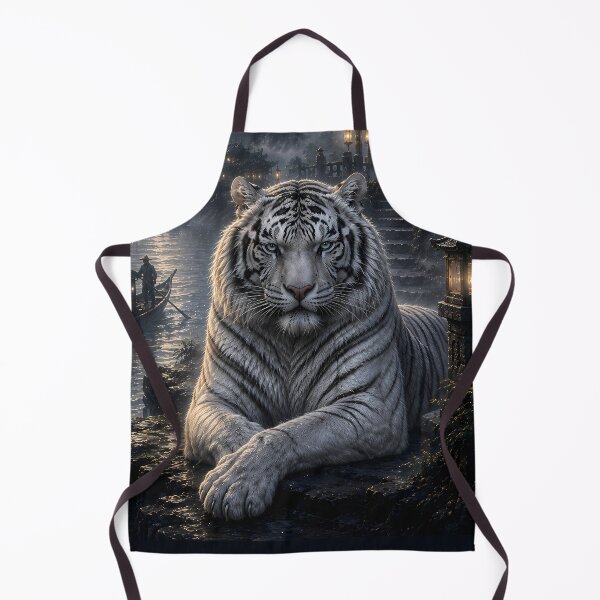 Item preview, Moonlit Harbor Guardian | White Tiger Fantasy Art | Lantern Harbor Landscape designed and sold by ManJiangHong.