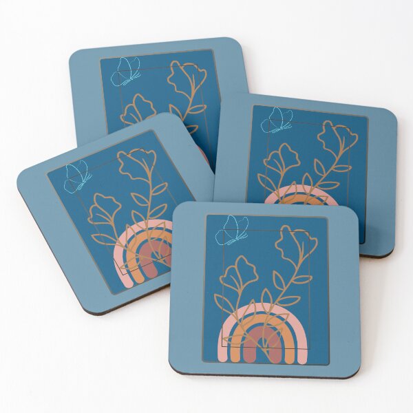 Item preview, Minimalist Teal and Rust Boho Floral & Rainbow Poster designed and sold by SeJaa.
