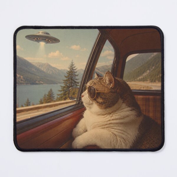Item preview, Retro UFO Road Trip Cat – Vintage 70s Space Traveler Feline Looking Out Car Window designed and sold by HOUSE OF TIST.