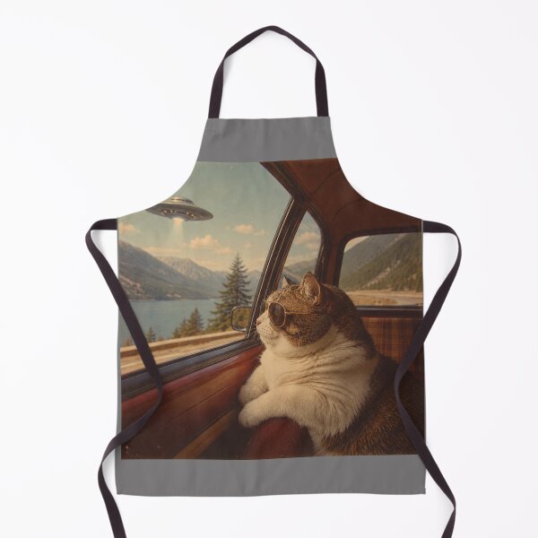 Item preview, Retro UFO Road Trip Cat – Vintage 70s Space Traveler Feline Looking Out Car Window designed and sold by HOUSE OF TIST.