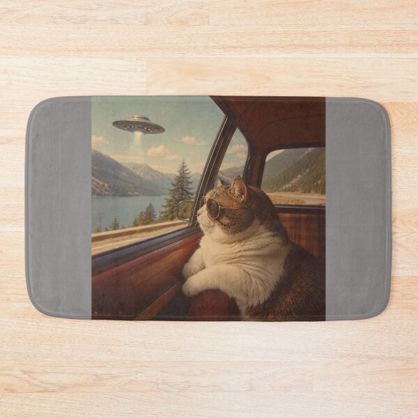 Item preview, Retro UFO Road Trip Cat – Vintage 70s Space Traveler Feline Looking Out Car Window designed and sold by HOUSE OF TIST.