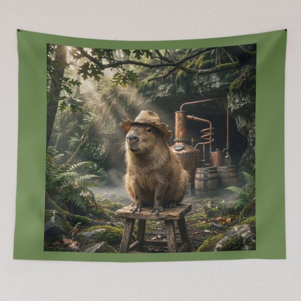Item preview, Moonshining Capybara Runs a Still in the Woods designed and sold by Tridentulus.
