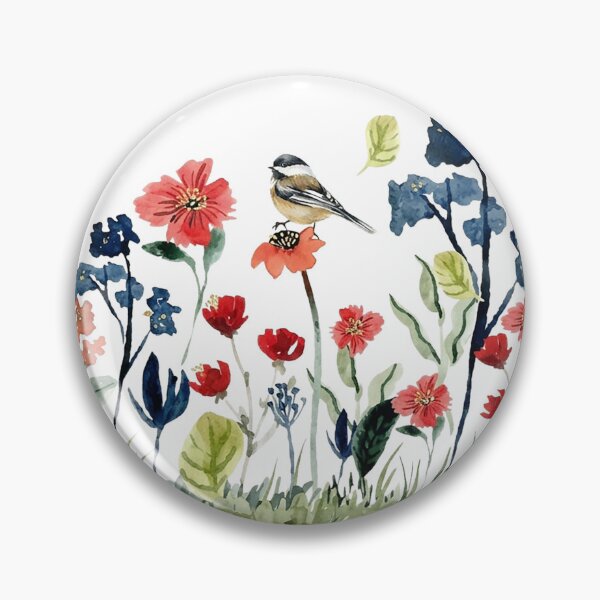 Item preview, ​Watercolor Wildflower Meadow with Chickadee Bird designed and sold by Tranquilityyy.