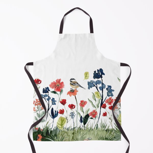 Item preview, Watercolor Wildflower Meadow with Chickadee Bird designed and sold by Tranquilityyy.