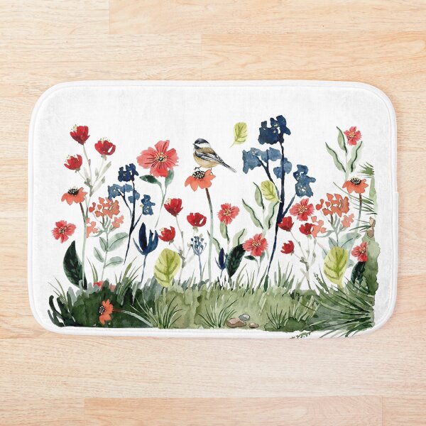 Item preview, ​Watercolor Wildflower Meadow with Chickadee Bird designed and sold by Tranquilityyy.