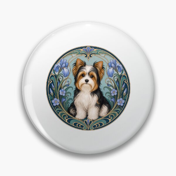 Item preview, Art Nouveau Biewer Terrier Dog Floral Portrait designed and sold by AntiqueImages.