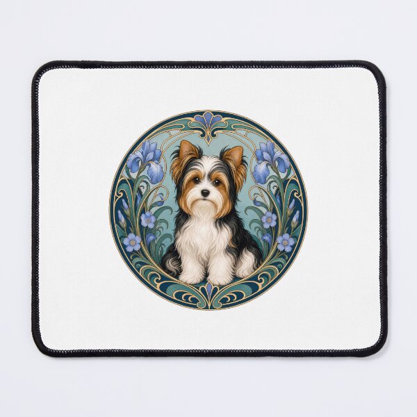 Item preview, Art Nouveau Biewer Terrier Dog Floral Portrait designed and sold by AntiqueImages.