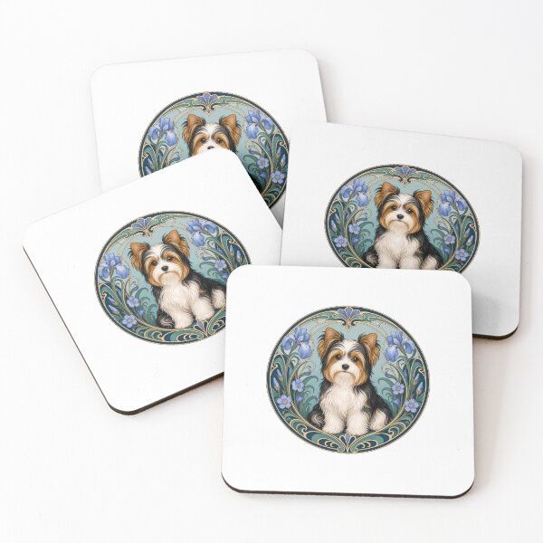 Item preview, Art Nouveau Biewer Terrier Dog Floral Portrait designed and sold by AntiqueImages.