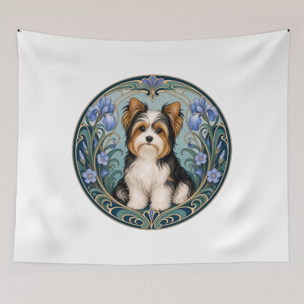 Item preview, Art Nouveau Biewer Terrier Dog Floral Portrait designed and sold by AntiqueImages.