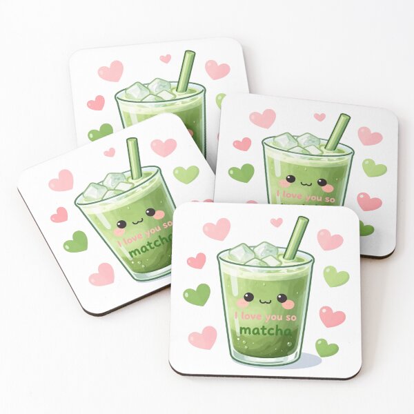 Item preview, Cute Kawaii Iced Matcha Latte With Hearts And "I Love You So Matcha" Slogan designed and sold by LinaDesign Store.