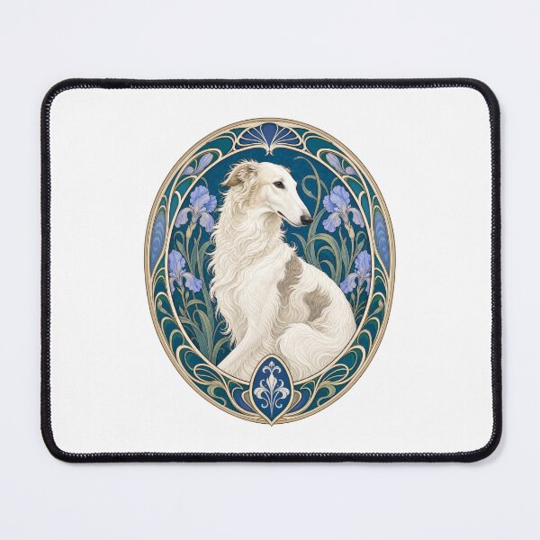 Item preview, Art Nouveau Borzoi Dog Iris Floral Portrait designed and sold by AntiqueImages.