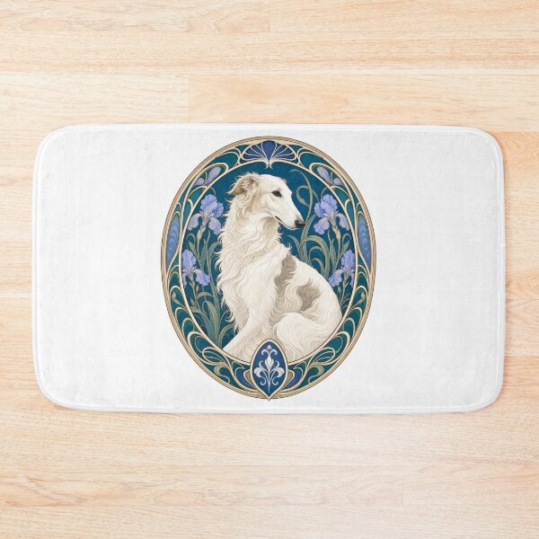 Item preview, Art Nouveau Borzoi Dog Iris Floral Portrait designed and sold by AntiqueImages.