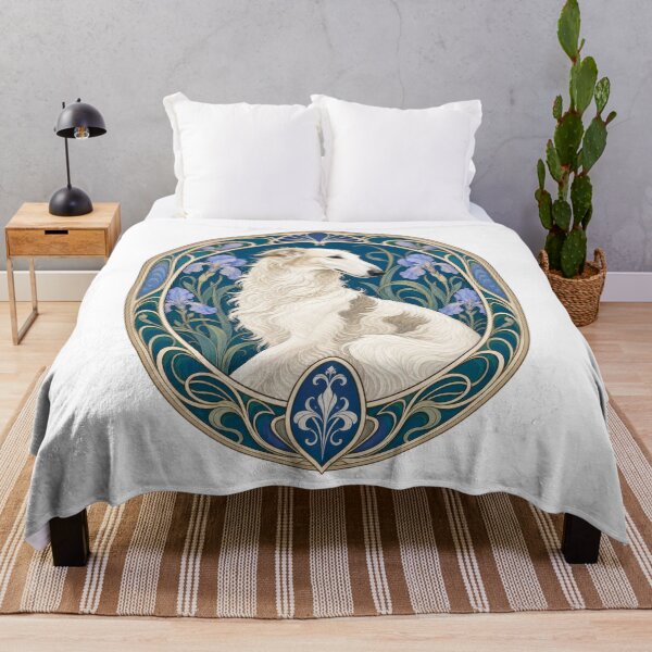 Item preview, Art Nouveau Borzoi Dog Iris Floral Portrait designed and sold by AntiqueImages.