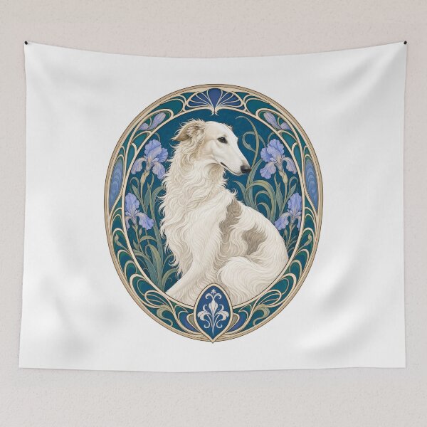 Item preview, Art Nouveau Borzoi Dog Iris Floral Portrait designed and sold by AntiqueImages.