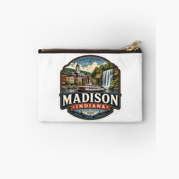 Item preview, Madison Indiana Waterfall & Riverboat Illustration | Historic Ohio River Town | Vintage Americana Travel Art designed and sold by CosmicAnomaly.
