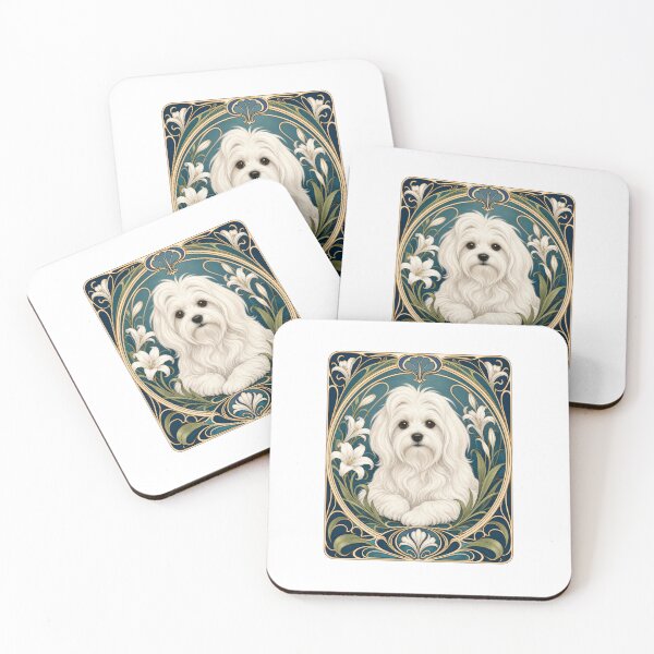 Item preview, Elegant Maltese Dog Art Nouveau Portrait designed and sold by AntiqueImages.