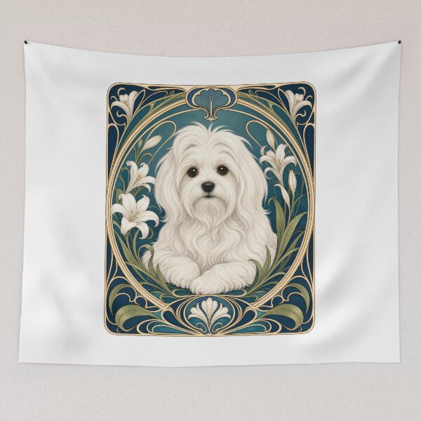 Item preview, Elegant Maltese Dog Art Nouveau Portrait designed and sold by AntiqueImages.