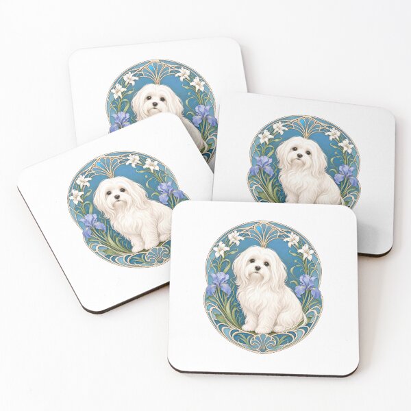 Item preview, Sweet White Maltese Dog Art Nouveau Floral designed and sold by AntiqueImages.