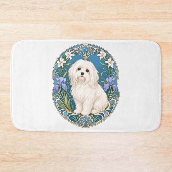 Item preview, Sweet White Maltese Dog Art Nouveau Floral designed and sold by AntiqueImages.